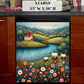 Preview of Summer Farmhouse Folk Sheep Family magnet in Extra Large size.