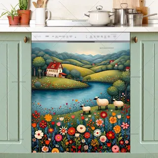 Preview of Summer Farmhouse Folk Sheep Family magnet.