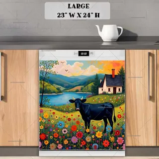 Preview of Folk Black Cow at the Farmhouse magnet in Large size.