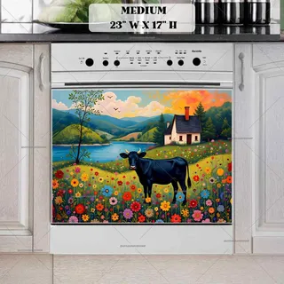 Preview of Folk Black Cow at the Farmhouse magnet in Medium size.