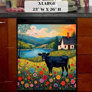 Preview of Folk Black Cow at the Farmhouse magnet in Extra Large size.