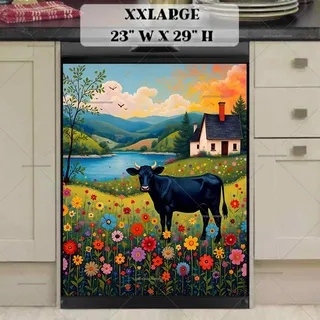Preview of Folk Black Cow at the Farmhouse magnet in XX Large size.