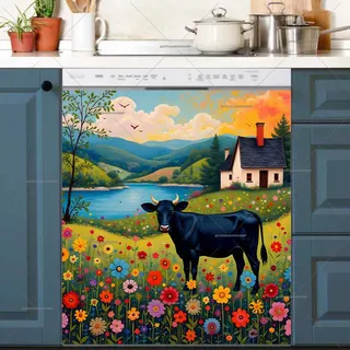Preview of Folk Black Cow at the Farmhouse magnet.