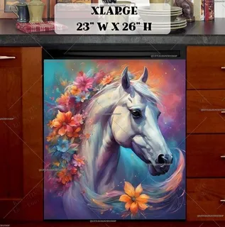 Preview of White Horse with Flowers magnet in Extra Large size.