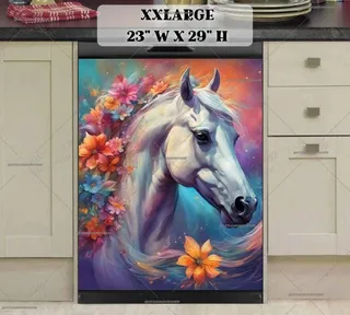 Preview of White Horse with Flowers magnet in XX Large size.