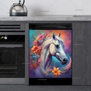 Preview of White Horse with Flowers magnet.