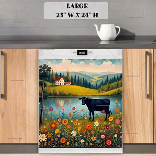 Preview of Folk Black Cow at the Lake magnet in Large size.