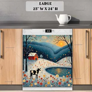 Preview of Folk Winter Cottage magnet in Large size.