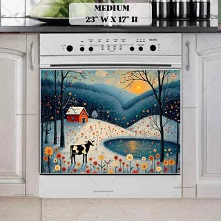Preview of Folk Winter Cottage magnet in Medium size.