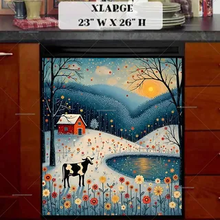 Preview of Folk Winter Cottage magnet in Extra Large size.