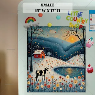 Preview of Folk Winter Cottage magnet in Small size.