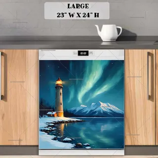 Preview of The Northern Lights above the Lighthouse magnet in Large size.