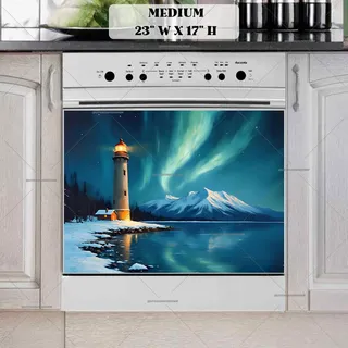 Preview of The Northern Lights above the Lighthouse magnet in Medium size.