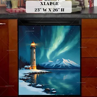 Preview of The Northern Lights above the Lighthouse magnet in Extra Large size.