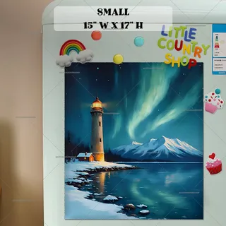 Preview of The Northern Lights above the Lighthouse magnet in Small size.