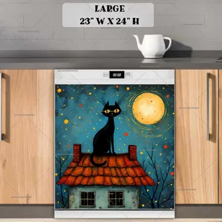 Preview of Folk Black Cat on the Roof magnet in Large size.