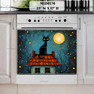 Preview of Folk Black Cat on the Roof magnet in Medium size.