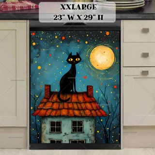 Preview of Folk Black Cat on the Roof magnet in XX Large size.