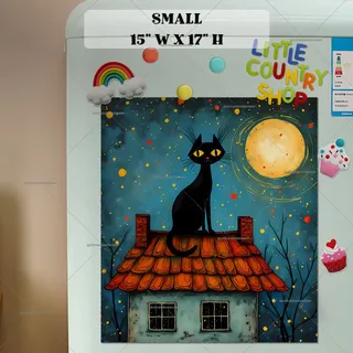 Preview of Folk Black Cat on the Roof magnet in Small size.
