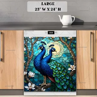 Preview of Beautiful Stained Glass Peacocks magnet in Large size.