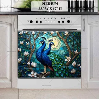 Preview of Beautiful Stained Glass Peacocks magnet in Medium size.