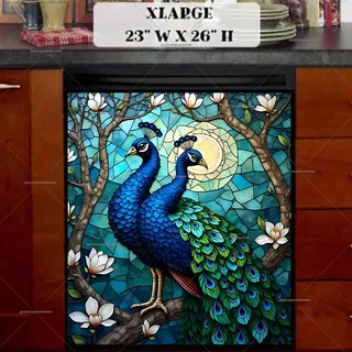 Preview of Beautiful Stained Glass Peacocks magnet in Extra Large size.