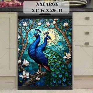 Preview of Beautiful Stained Glass Peacocks magnet in XX Large size.