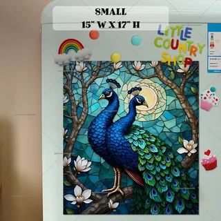 Preview of Beautiful Stained Glass Peacocks magnet in Small size.