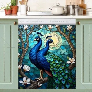 Preview of Beautiful Stained Glass Peacocks magnet.