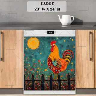 Preview of Whimsical Folk Rooster magnet in Large size.