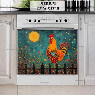 Preview of Whimsical Folk Rooster magnet in Medium size.