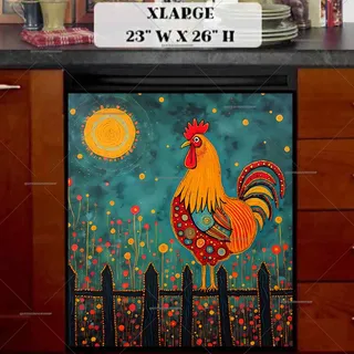 Preview of Whimsical Folk Rooster magnet in Extra Large size.