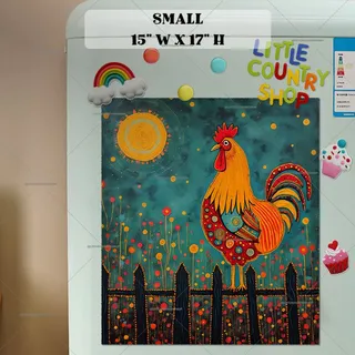 Preview of Whimsical Folk Rooster magnet in Small size.