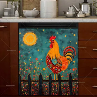 Preview of Whimsical Folk Rooster magnet.