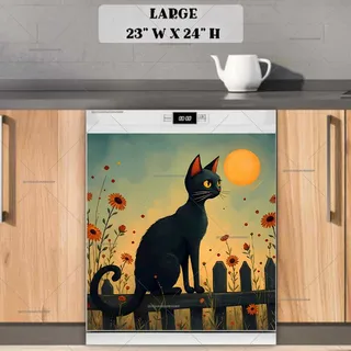 Preview of Folk Black Cat on the Fence magnet in Large size.