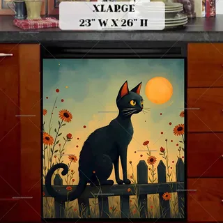 Preview of Folk Black Cat on the Fence magnet in Extra Large size.