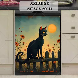 Preview of Folk Black Cat on the Fence magnet in XX Large size.