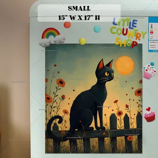 Preview of Folk Black Cat on the Fence magnet in Small size.