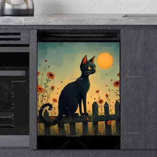 Preview of Folk Black Cat on the Fence magnet.