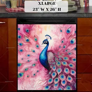 Preview of Beautiful Pink and Blue Peacock magnet in Extra Large size.