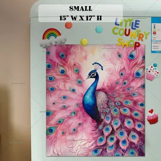 Preview of Beautiful Pink and Blue Peacock magnet in Small size.