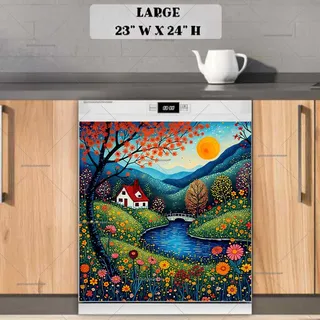 Preview of Folk Cottage by the River magnet in Large size.