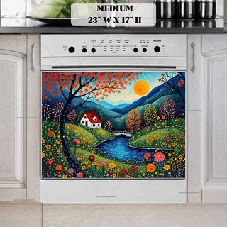 Preview of Folk Cottage by the River magnet in Medium size.