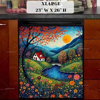 Preview of Folk Cottage by the River magnet in Extra Large size.
