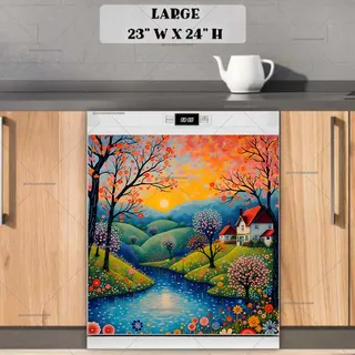 Preview of Folk Farmhouse by the River magnet in Large size.