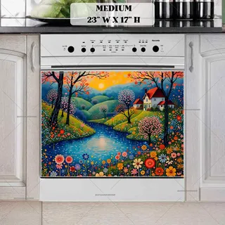 Preview of Folk Farmhouse by the River magnet in Medium size.