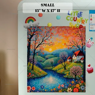 Preview of Folk Farmhouse by the River magnet in Small size.