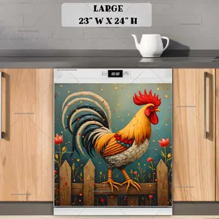 Preview of Folk Farmhouse Rooster on the Fence magnet in Large size.