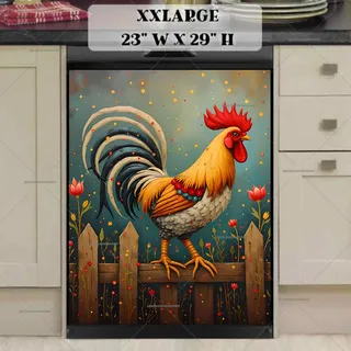 Preview of Folk Farmhouse Rooster on the Fence magnet in XX Large size.