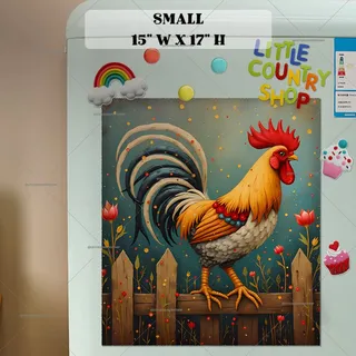 Preview of Folk Farmhouse Rooster on the Fence magnet in Small size.